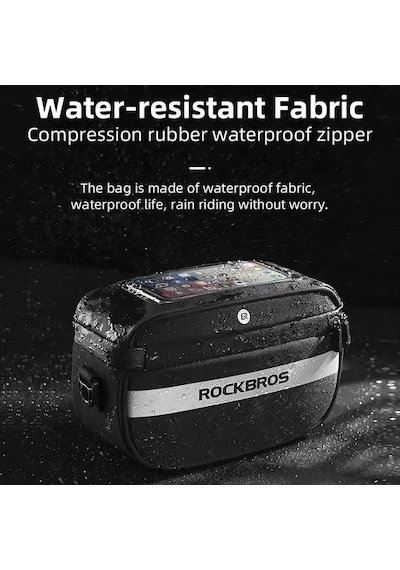 Rockbros 4,5l Dokunmatik Telefon Bölmeli Bisiklet Gidon Çantası 3 Noktalı Sarsıntı Önleyici Su Geçirmez Reflektörlü Siyah