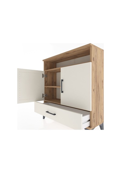 Arges Şifonyer 3 Raflı Tek Çekmeceli 2 Kapaklı 88x30x96 Çam-aytaşı Atlas Çam