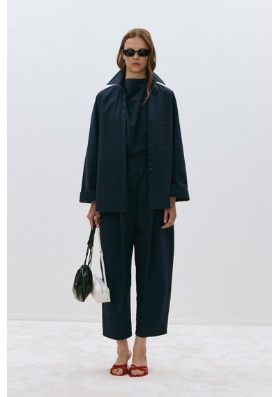 Suud Collection Lacivert Marty Halter Yaka Poplin Bluz