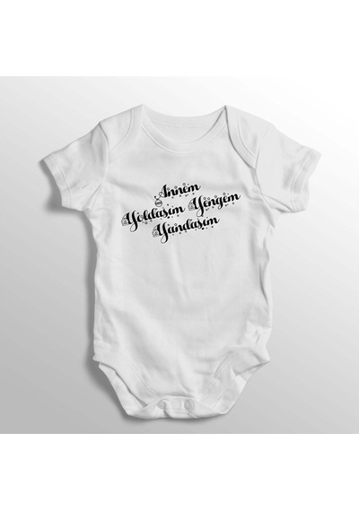 İmaj Tuğbababy Annem Yoldaşım Yengem Yandaşım Yazılı Baskılı Bebek Zıbını Beyaz