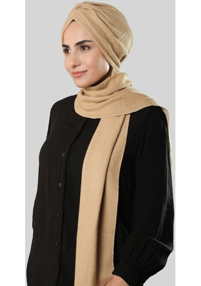 Hürrem Bone Bej Kışlık Kendinden Atkılı Peluş Tesettür Bone Jakar Düz 2329 12 Bej