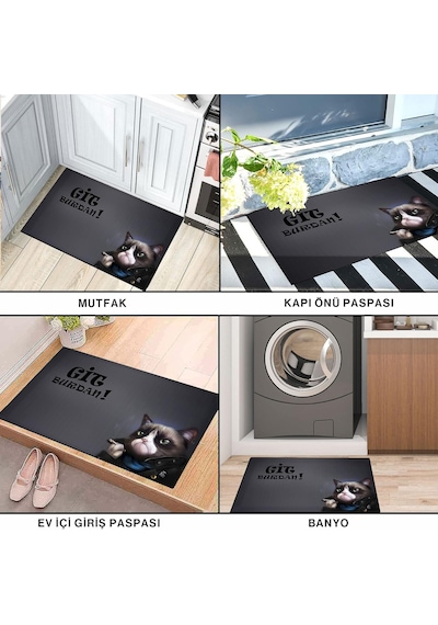 Tasarımlı Dekoratif Kapı Önü Paspas, Dış Mekan/ev İçi/banyo/mutfak/yatak Odası/giriş Paspasları Git Buradan Gri, 40x60 Çok Renkli