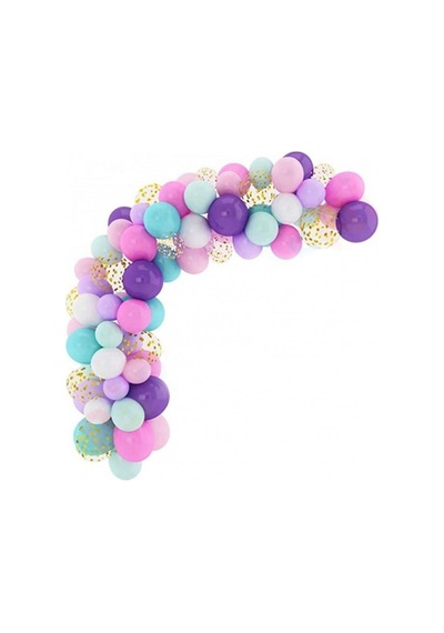 Mor Su Yeşili Pembe Gold Konfetili Balon Zincir Seti 104 Parça