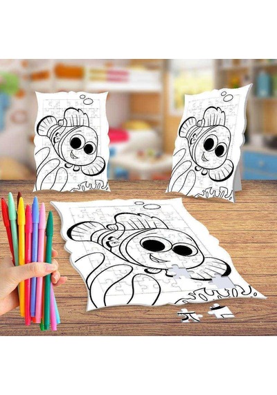 Gülümseyen Balık Boyama Puzzle Tablo Çocuk Eğitici Yapboz