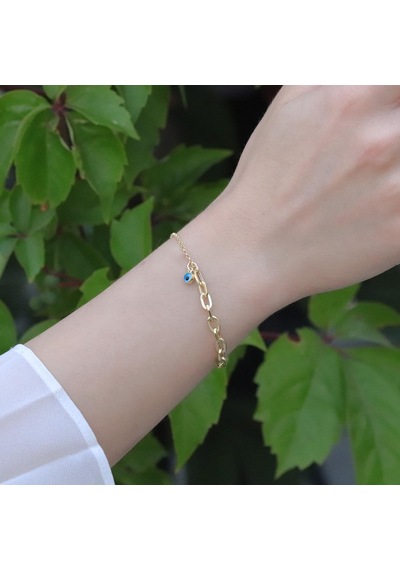 Mini Geçme Halkalı Nazar Boncuklu Gold Kaplama Gümüş Hallow Bileklik Gümüş
