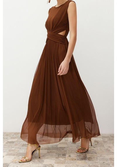 Ersefa Moda Fit Mezuniyet Balo Tül Örme Bisiklet Yaka Kolsuz Kol Skater Kahverengi Ersefa Moda Fit Mezuniyet Balo Tül Örme Bisiklet Yaka Kolsuz Kol Skater Kahverengi