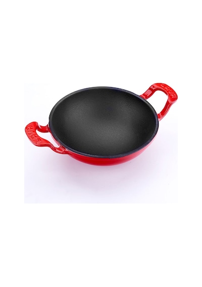 Lava Döküm Mini Wok Çap Ø 16cm. Yekpare Kulplu - Kırmızı Kırmızı