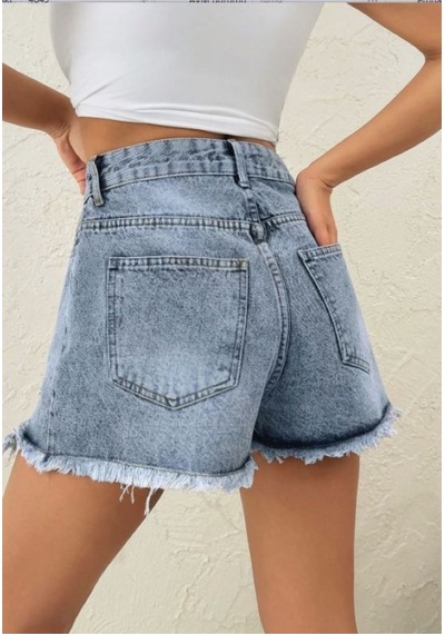 Kene Jeans İşlemli Taş Yıkama Paça Yırtık Detaylı Kısa/mini Kot Şort Taş Yıkama