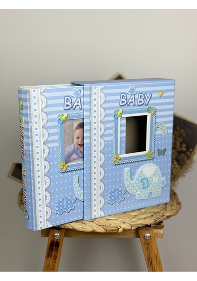 Rabsev Rs031 Bebek Fotoğraf Albümü 10x15 CM 200 Fotoğraf Kapasiteli Kutulu Lüx Bebek Albüm Mavi