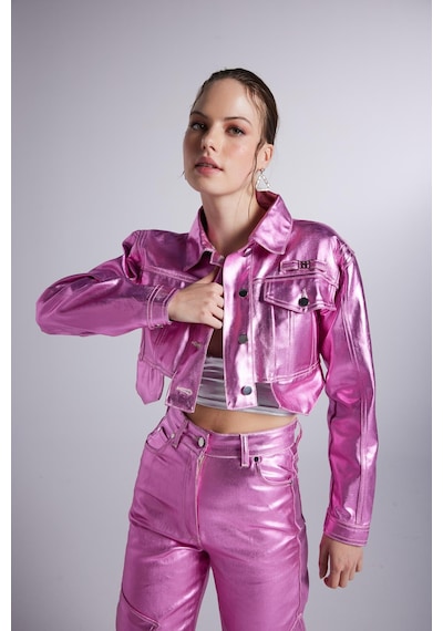 Holly Lolly Varak Kaplama Crop Millen Ceket Pembe