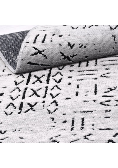 Çam Halı Crea Decolux Vena 8015 Gri Özel Kaymaz Tabanlı Pamuk Dokuma Kilim - 80x150