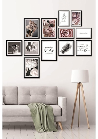 12 Parça Dekoratif Mdf Tablo Seti Çerçeve Görünümlü Dkj048 50 x 22