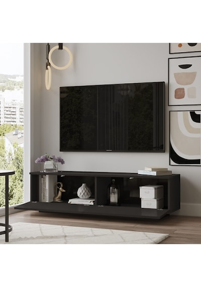 Vilinda Tv Ünitesi 140cm Ağaç Dokulu Tv Sehpası Siyah Vıl1-lb Siyah