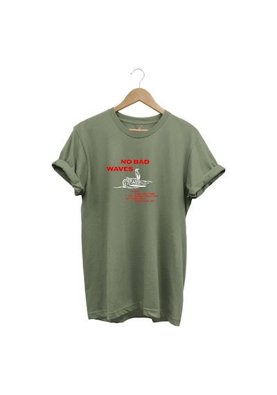 Vintage Waves Dalga Ve Yazı Baskılı Sörf Regular Fit %100 Pamuk Haki T-shirt Haki