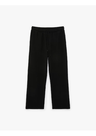 Koton Regular Fit Dokulu Cepli Pamuklu Eşofman Altı Siyah 6sam40040mk