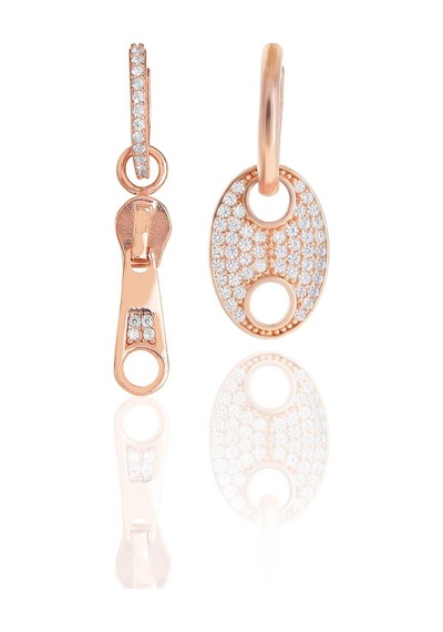 Söğütlü Silver Gümüş Rose Zirkon Taşlı Fermuar Ve Düğme Kombin Küpe
