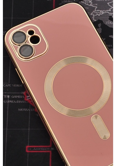 Apple Uyumlu iPhone 11 Magsafe Özellikli Lens Korumalı Lazerli Renkli Kılıf Pudra Pembe