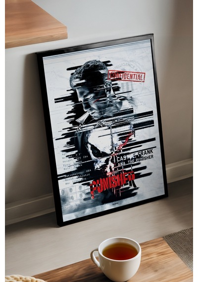Punisher Siyah Ahşap Çerçeveli Poster, Dizi Duvar Tablosu
