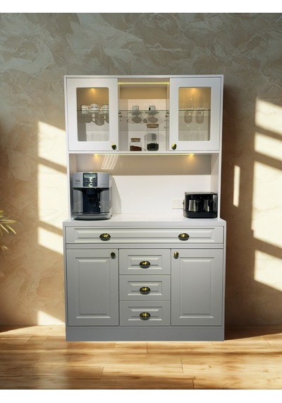 Mikel Masalı Beyaz Kahve Köşesi Led Aydınlatmalı %100 Mdf 120 45 200 Çok Renkli