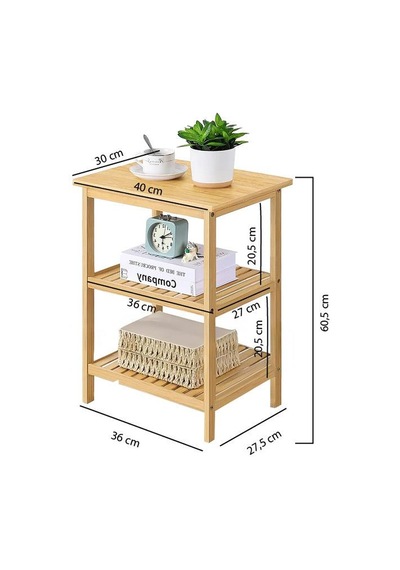 Digithome Bambu 3 Raflı Komodin Yan Sehpa Şifonyer Düzenleyici Orta Sehpa Db-0024 Kahverengi