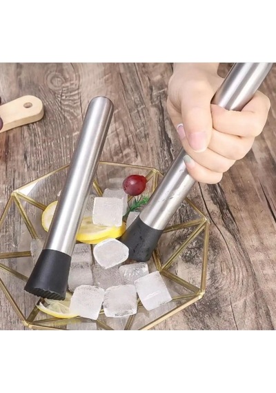 Paslanmaz Çelik 20cm Mojito Bar Kokteyl Tokmağı Meyve Ve Buz Ezici Siyah - Gri