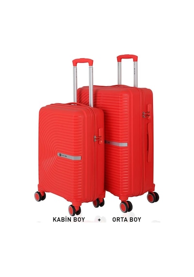 Mçs Bavul Orta Ve Kabin 2li Set Kırılmaz Silikon Valiz V374 Kırmızı Kırmızı