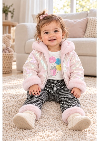 Ahengim Kız Bebek 3 Parça Takım Peluş Detaylı Kapüşonlu Parlak Mont Baskılı Üst Desenli Pantolon Ak1019 Pembe Ahengim Kız Bebek 3 Parça Takım Peluş Detaylı Kapüşonlu Parlak Mont Baskılı Üst Desenli Pantolon Ak1019 Pembe