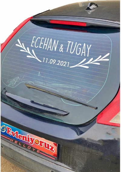 Gelin Arabası Sticker Süs Dekoratif İsim Ve Tarih Yazılı Özel Etiket 001