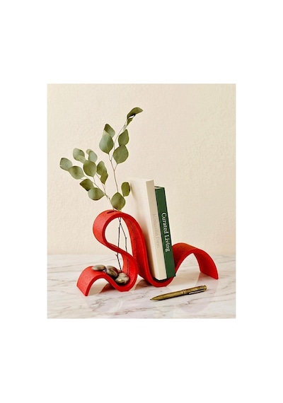 Bii Flow Modern Kıvrımlı Dekoratif Kitap Tutucu Stand Ev Aksesuarları - Kırmızı 23x13 Cm
