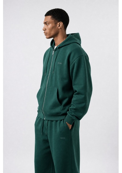 Erkek Respire Basic Oversize Zip Zümrüt Zümrüt Yeşili