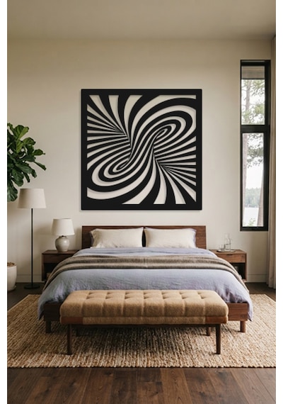 Optik İllüzyon Metal Duvar Tablosu - Metal Duvar Sanatı - Duvar Dekoru - 100 X 100 Cm Siyah