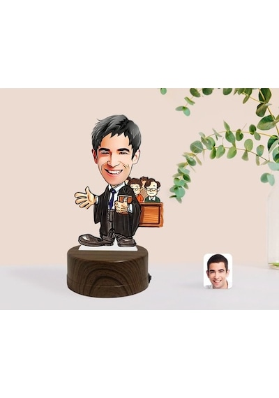 Kişiye Özel Erkek Avukat Karikatürlü Dekoratif 3D Biblo Led Işıkl