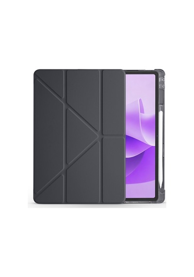 Lenovo Idea Tab Plus 12.1 2025 Tb361fu-tb361zu Uyumlu Kalem Bölmeli Dönebilen Üçgen Standlı Tri Folding Tablet Kılıfı - Siyah - T42077