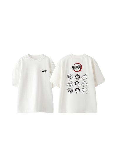 Thewert Demon Slayer Faces Tasarım Sırt Baskılı Pamuk Beyaz Oversize T-shirt