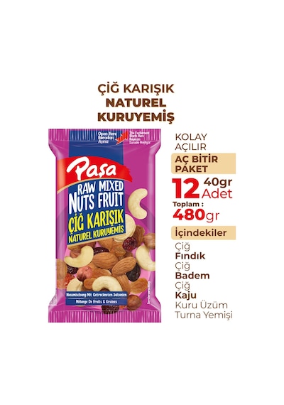 Paşa Kuruyemiş Çiğ Karışık Naturel Kuruyemiş 12 x 40 G
