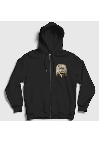 Presmono Unisex Paper Nirvana Kurt Cobain Fermuarlı Kapüşonlu Sweatshirt Siyah