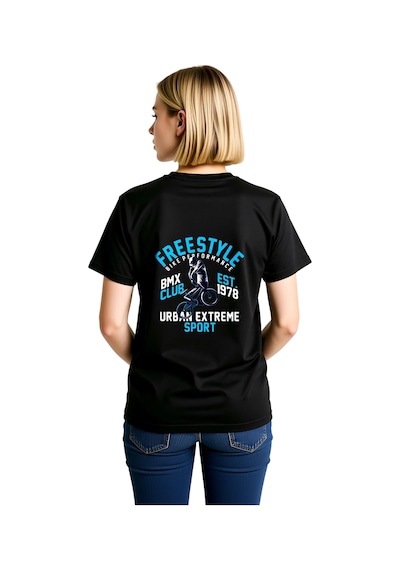 Paybuy Kadın Freestyle Bmx Klüpü Baskılı Kısa Kollu Tişört %100 Pamuk Ra Siyah