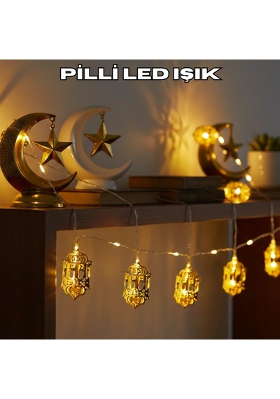 Altın Fener Figürlü Pilli Led Ramazan Dekor Işığı