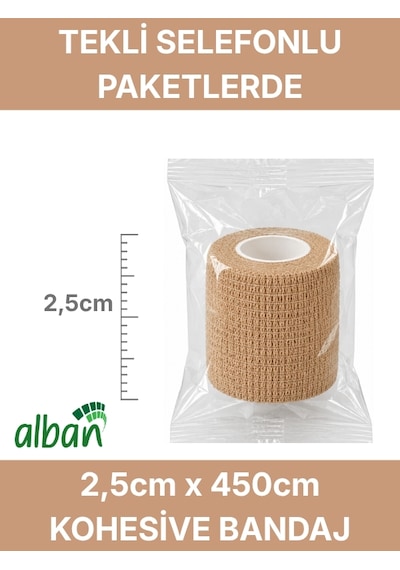 2,5cm Kendinden Yapışkanlı Elastik Bandaj, Kohesiv Bandaj 2,5cm X 4.5m Spor, Bilek, Ayak Bileği, Veteriner Bandajı Siyah