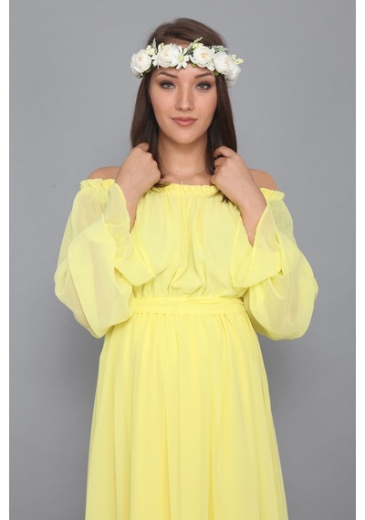 Modalabio Moda Labio - Babyshower Dökümlü Hamile Elbisesi Sarı