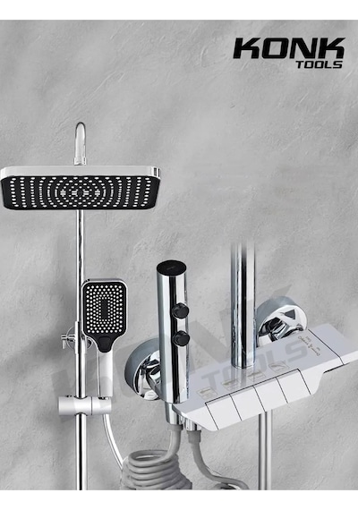 Piyano 5 Fonksiyonlu Krom Banyo Bataryalı Robot Duş Seti Tepe Duşu Duş Seti 130 Cm Krom
