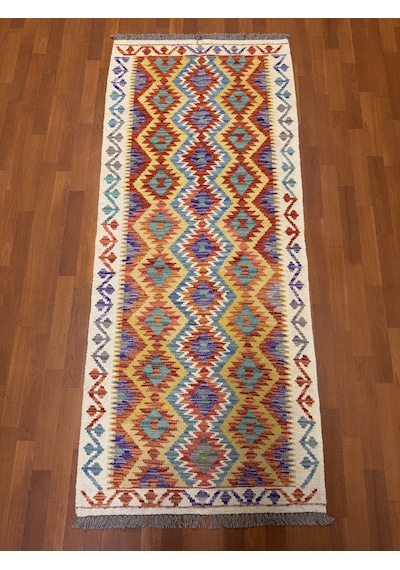 Afgan El Dokuma Yolluk Kilim 100% Yün Kök Boya Çok Renkli