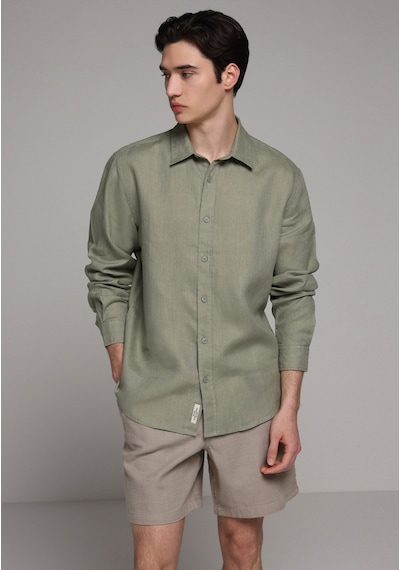 Colin's Colins Regular Fit Shirt Neck Düz Erkek Yeşil Uzun Kol Gömlek Cl1080090 Q1.v1 Grn