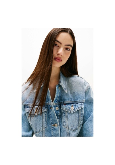 Tommy Jeans Kadın İkonik Şeritli Kısa Jean Mavi Ceket Dw0dw210631a5 Mavi