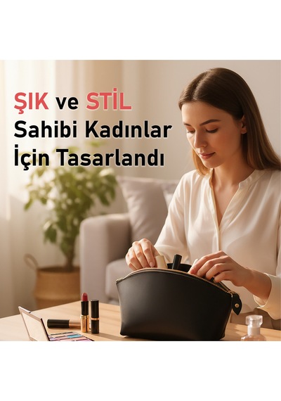Lüks Hakiki Deri Makyaj Çantası Çok Fonksiyonlu, Şık Ve Dayanıklı Seyahat Makyaj Çantası