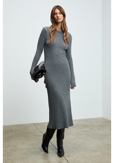 Grimelange Duende Kadın Yuvarlak Yaka Çizgi Desenli Slim Fit Triko Grimelanj Elbise Grimelanj