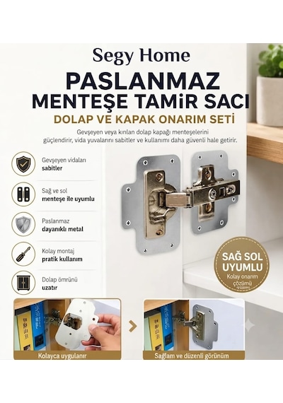 2 Adet Menteşe Tamir Seti Dolap Kapak Tamir Sacı