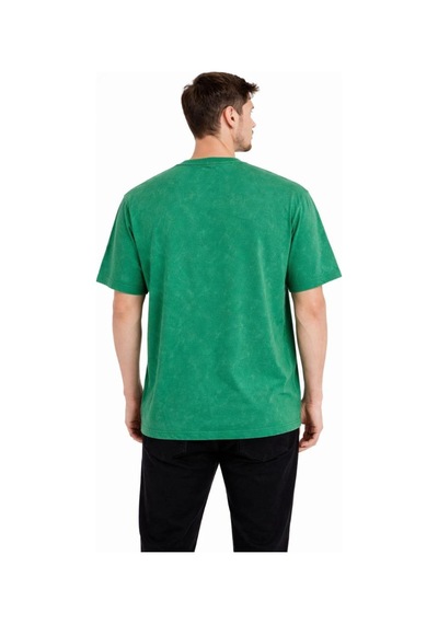 Erkek Asit Yıkama Bisiklet Yaka Kısa Kollu Oversize T-shirt Tişört - Yeşil
