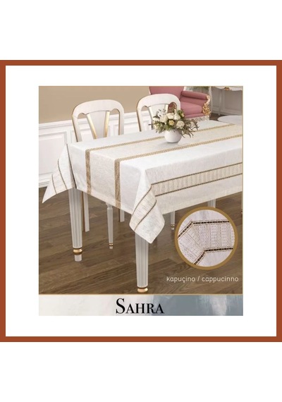 Bezos 160x260 Cm Kapicino Sahra Polyester Ajurlu Keten Tablecloth Şık Masa Dekoru Pro Çok Renkli