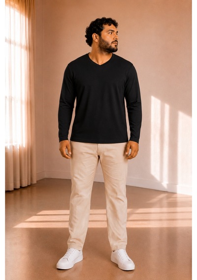 Sngl Tekstil Erkek Uzun Kollu İnterlok Oversize V Yaka Sweatshirt S-m-l-xl-2xl Siyah